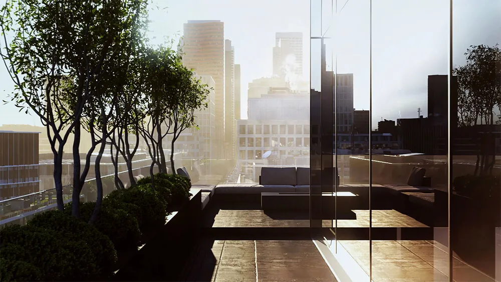 Penthouse luxury high-rise unit 3D rendering