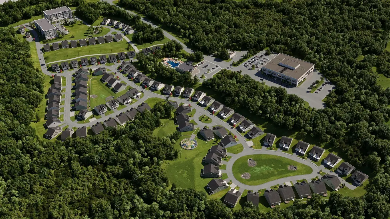 Apartment complex 3D rendering aerial view