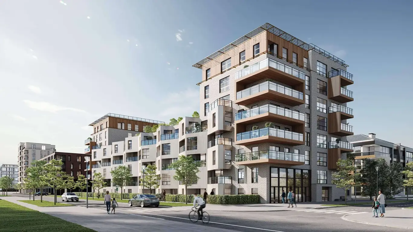Exterior 3D rendering of affordable multifamily housing development