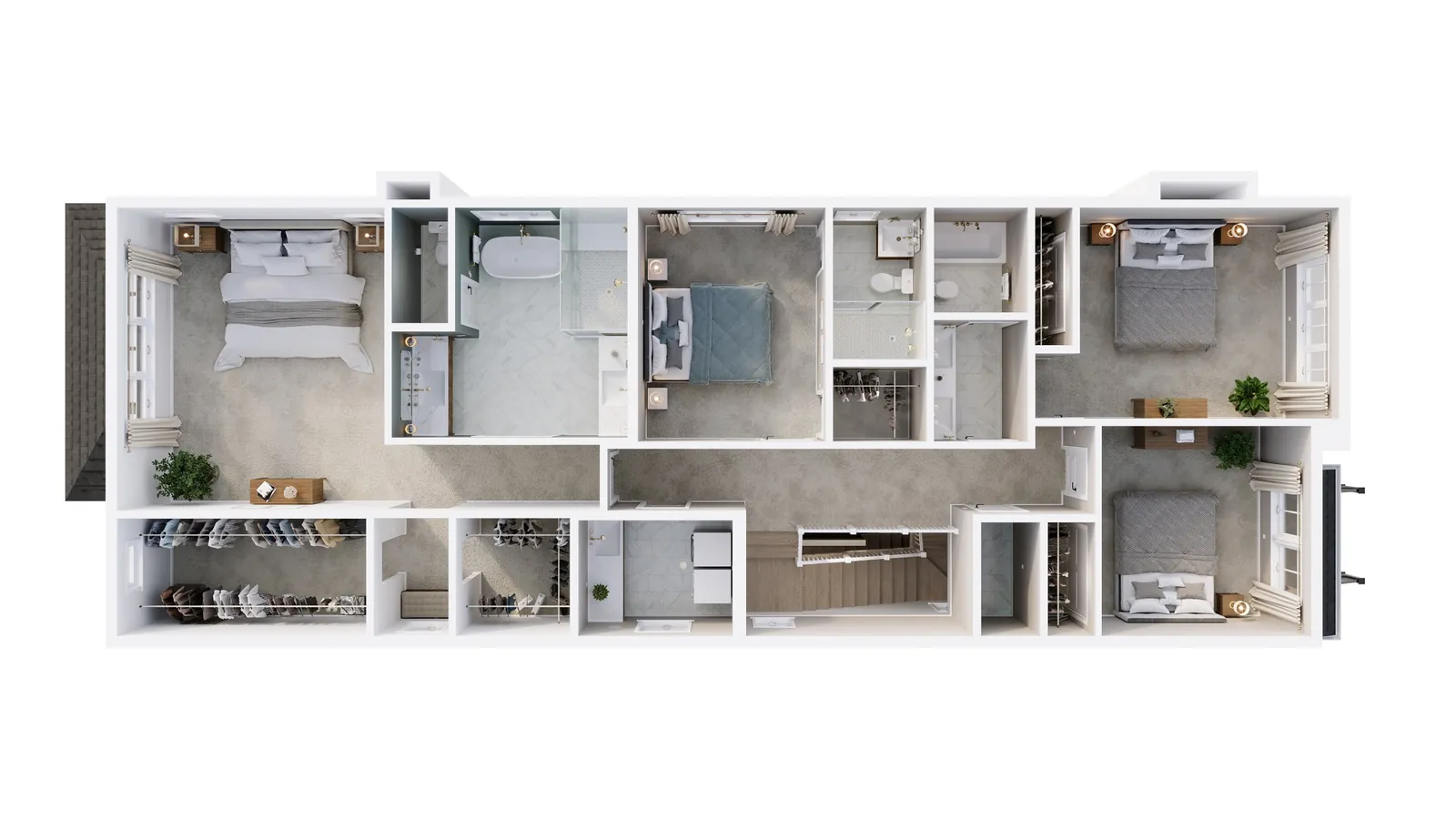 3D floor plan grayscale style