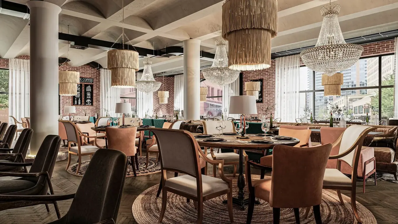 Restaurant interior 3D rendering